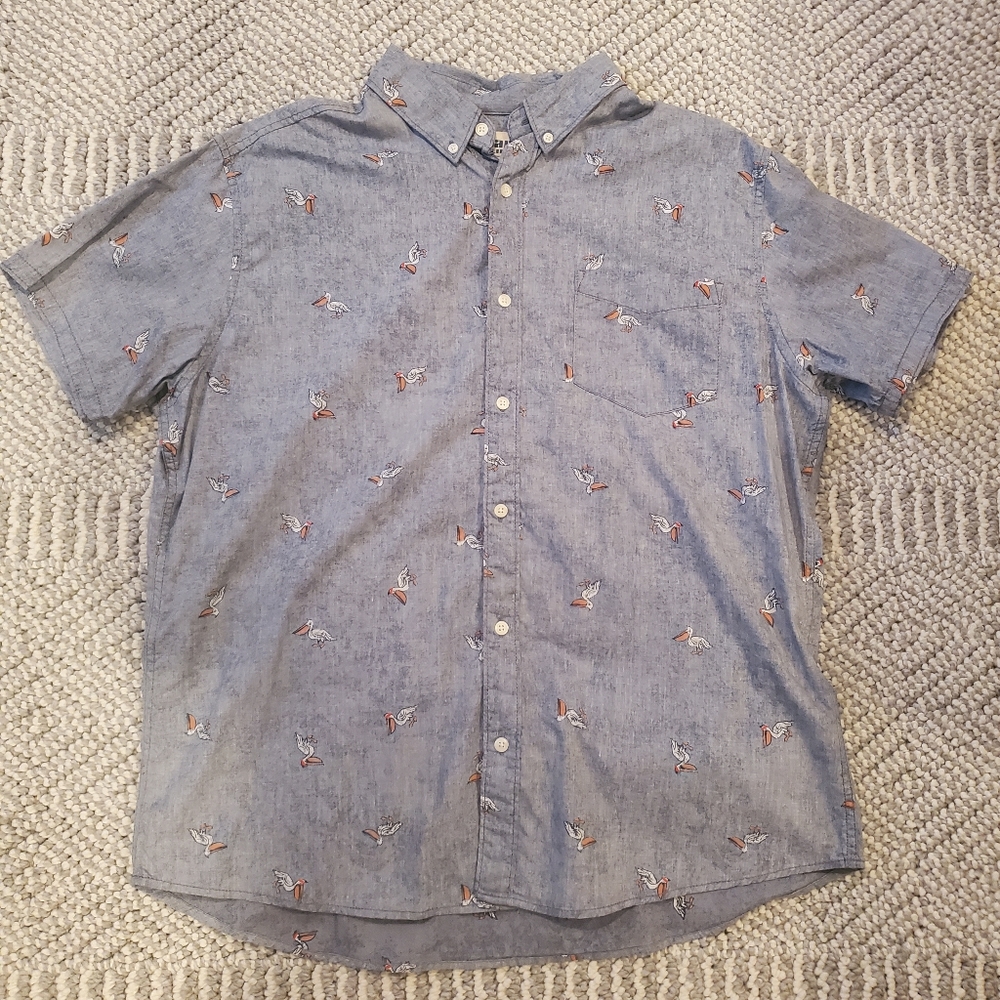 Pelican Pattern Button Down Short Sleeve T